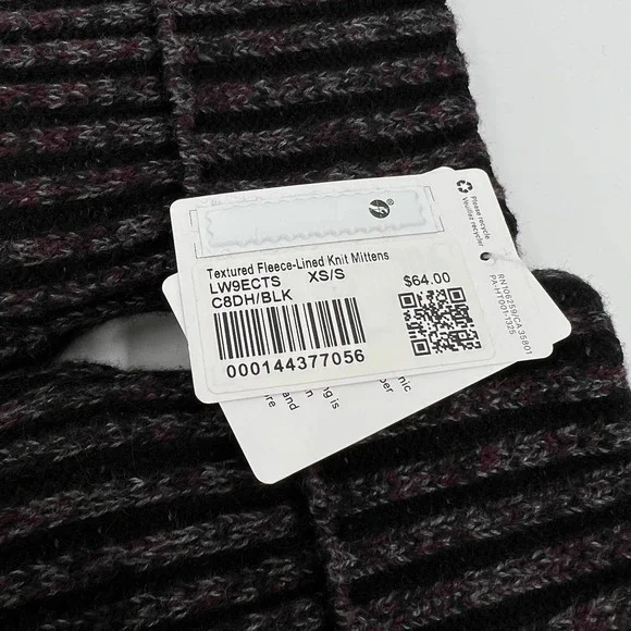 LULULEMON Textured Fleece Lined Mittens Womens XS Small XS/S Black NWT - Picture 6 of 8